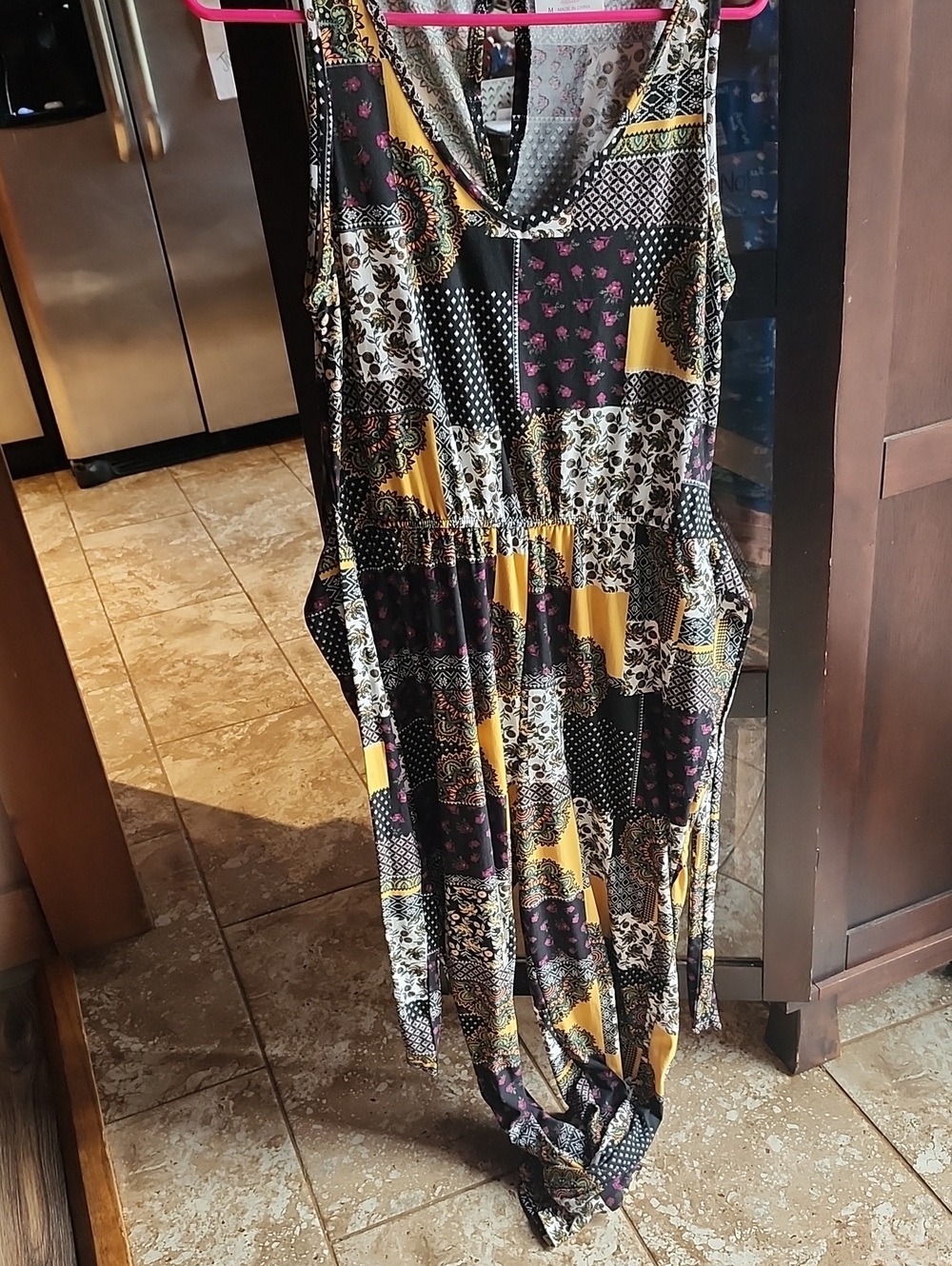 Bobbie Brooks Black & Yellow Patchwork Print Sleeveless Dress